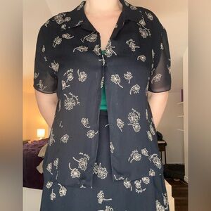 Vintage Black and White Floral Midi Skirt